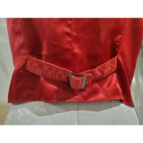 Vtg Lord & Taylor Silky Split Pig Leather Double Breasted Waistcoat Vest 10 Red - Picture 6 of 14